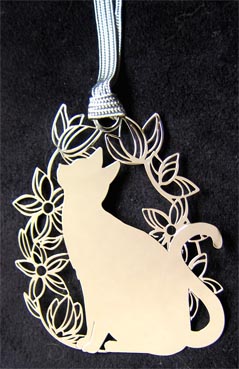 猫のしおり(シルバー花)