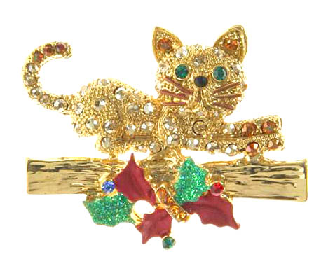 猫のクリスマスブローチ